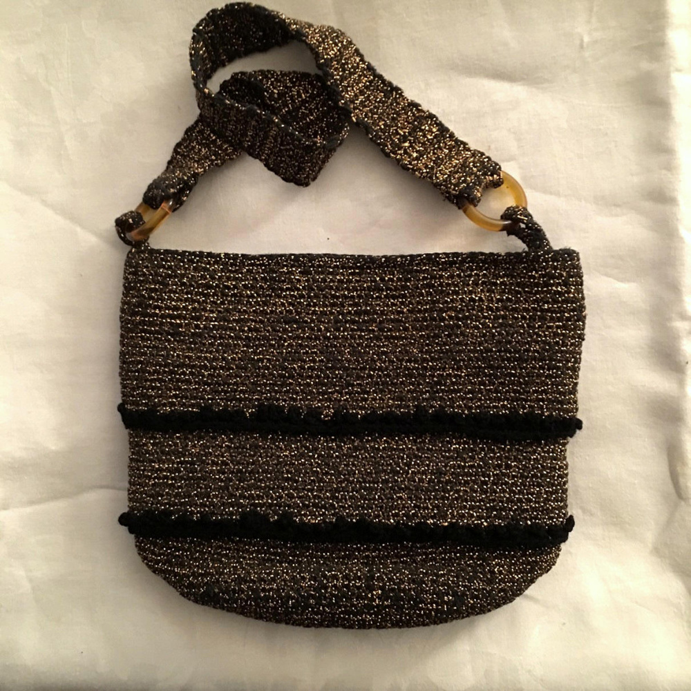 Vintage Black Gold Metallic Lurex Lame' Purse Bag
